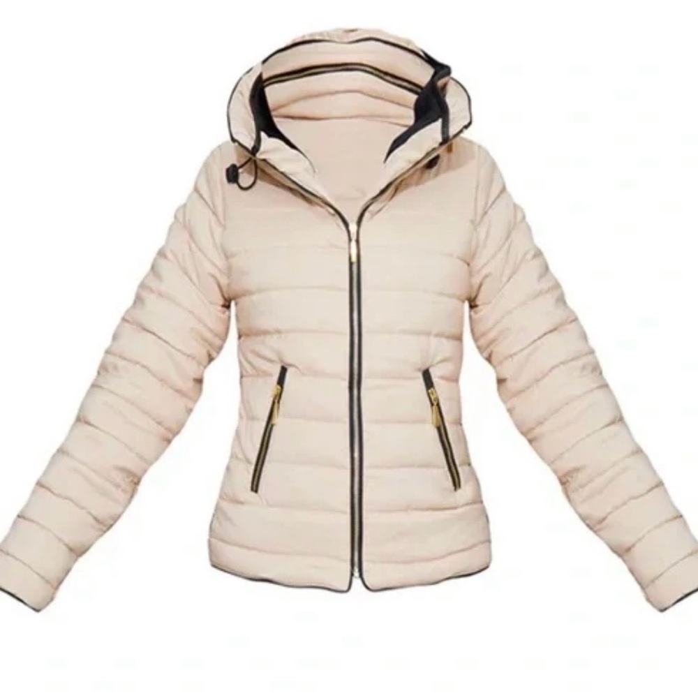 EUC PrettyLittleThing Cream/tan “stone” Mara Puffer Jacket - Picture 2 of 16